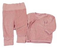 2 Set - Růžová propínací sametová mikina s králíkem + tepláky Orsolino