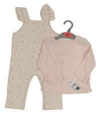 Nové - 2set - Světlerůžové květované laclové tepláky + triko Dunnes Stores
