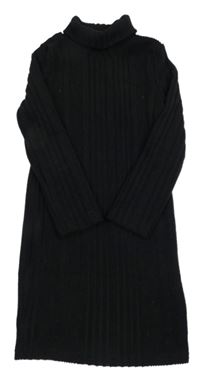 Čierne pletené rebrované šaty s rolákom Shein