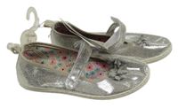 Nové - stříbrné baleríny s květy vel. 34