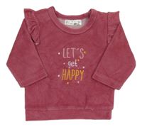 Ružová zamatová rebrovaná mikina s nápisom a volánikmi Ergee