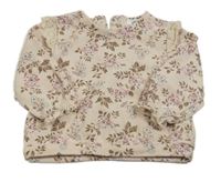 Svetloružová kvetovaná mikina s volániky s madeirou