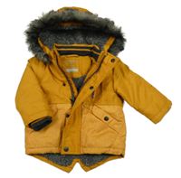 Hořčicová šusťáková zimní parka s kapucí s kožešinou PRIMARK