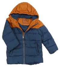 Oranžovo-tmavomodrá šusťáková zimní bunda s kapucí Pocopiano