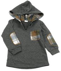 Tmavosivá melíovaná mikina s kapsičkou a kapucňou