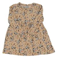 Marhuľové kvetované bavlnené šaty s jednorožcami Kiki&Koko