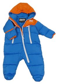 Modro-oranžová šusťáková zimní kombinéza s kapucí DKNY