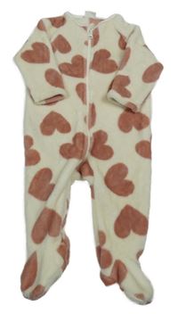 Smotanový chlpatý overal so srdiečkami Next