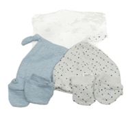 Nové - 4set - 2x čepice + 2x rukavice - modré + bílé s hvězdičkami 