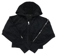 Čierna rebrovaná zamatová prepínaci crop mikina s flitrami a kapucňou George