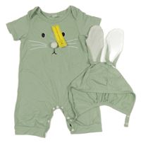 Nové - Světlezelený kraťasový overal s čumákem + čepeček Shein