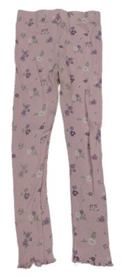 Ružové rebrované legíny s kvietkami Sinsay