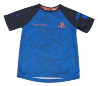 Modro-antracitové vzorované sportovní tričko s nápisem - Playstation