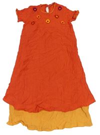 Červeno-oranžové muchlané midi šaty s kvietkami M&S