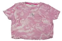 Růžovo-bíl vzorované žebrované crop tričko River Island vel. 16 let