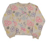 Pudrová crop mikina s motýly a nápismi Dopodopo