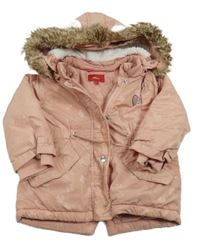 Světlerůžová šusťáková zimní parka s jetelem a odepínací kapucí S. Oliver