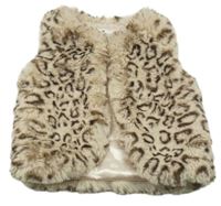 Béžovo-hnedá vzorovaná kožušinová vesta