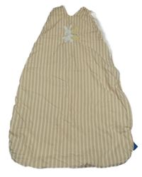 Béžovo-bílý pruhovaný plátěný zateplený spací pytel so zajačikmi