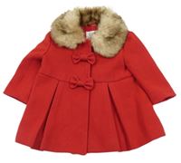 Červený flaušový podšitý kabát s kožíškem F&F