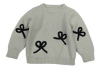 Sivý rebrovaný sveter s mašličkami Shein