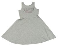 Šedé melírované teplákové šaty s nápisem H&M