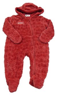 Červená vzorovaná chlpatá podšitá kombinéza s kapucňou Ergee