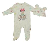 2set - Smetanový overal s Minnií a kytičkami + čepice Primark