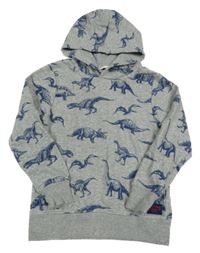 Šedá melírovaná mikina s dinosaury a kapucí H&M