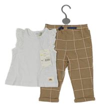 Nové - 2set - Béžové kostkované tepláky + bílé tričko s volánky Dunnes