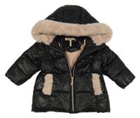 Čierna šušťáková prešívaná zimná bunda s kapucňou BCBG