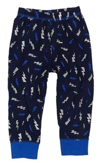 Tmavomodro-zafírové pyžamové nohavice s bleskami Tu