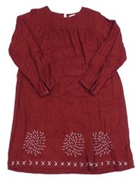 Vínové šaty s výšivkami