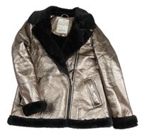 Bronzový zateplený křivák s černou kožešinou M&S