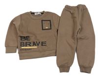 2Set - Hnědá teplá mikina s nápisy + tepláky CMK