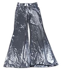 Modrošedé metalické flare nohavice H&M