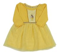 Tmavožluto-žluté žebrované šaty s Belle a tylem PRIMARK