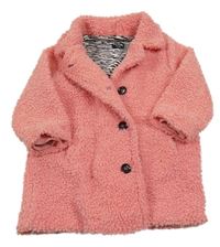 Korálový huňatý podšitý kabát s písmenky a límečkem Billy&Lilly