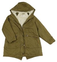 Khaki šusťáková přechodová parka s kapucí ZARA