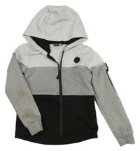 Čeno-sivo-biela tech fleece prepínaci mikina s nášivkou a kapucňou PEP&CO