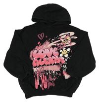 Černá oversize mikina s nápisy a srdíčky a motýlkem a kapucí George