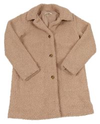 Pudrový huňatý podšitý kabát s límečkem George