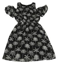 Čierne šaty s bílými palmami a volnými rameny Page one young