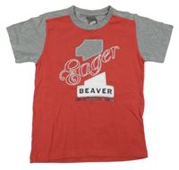 Červeno-sivé tričko s číslom a logom Eager Beauer