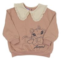 Staroružová oversize mikina so Stitchem a golierikom s volánikmi PRIMARK