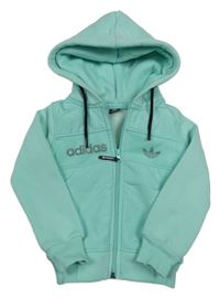 Mátová propínací teplá mikina se síťovinou a kapucí Adidas