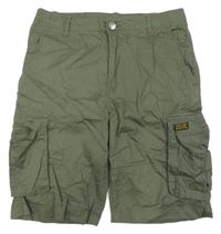 Tmavokhaki cargo plátenné kraťasy s nášivkou H&M