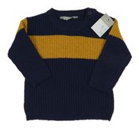 Nové - tmavomodro-okrový melírovaný svetr PRIMARK