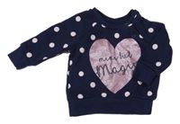Tmavomodrá bodkovaná á mikina so trblietavým srdiečkom s nápismi PRIMARK