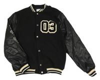Černá flaušovo/koženková baseballová podzimní bunda s číslem H&M